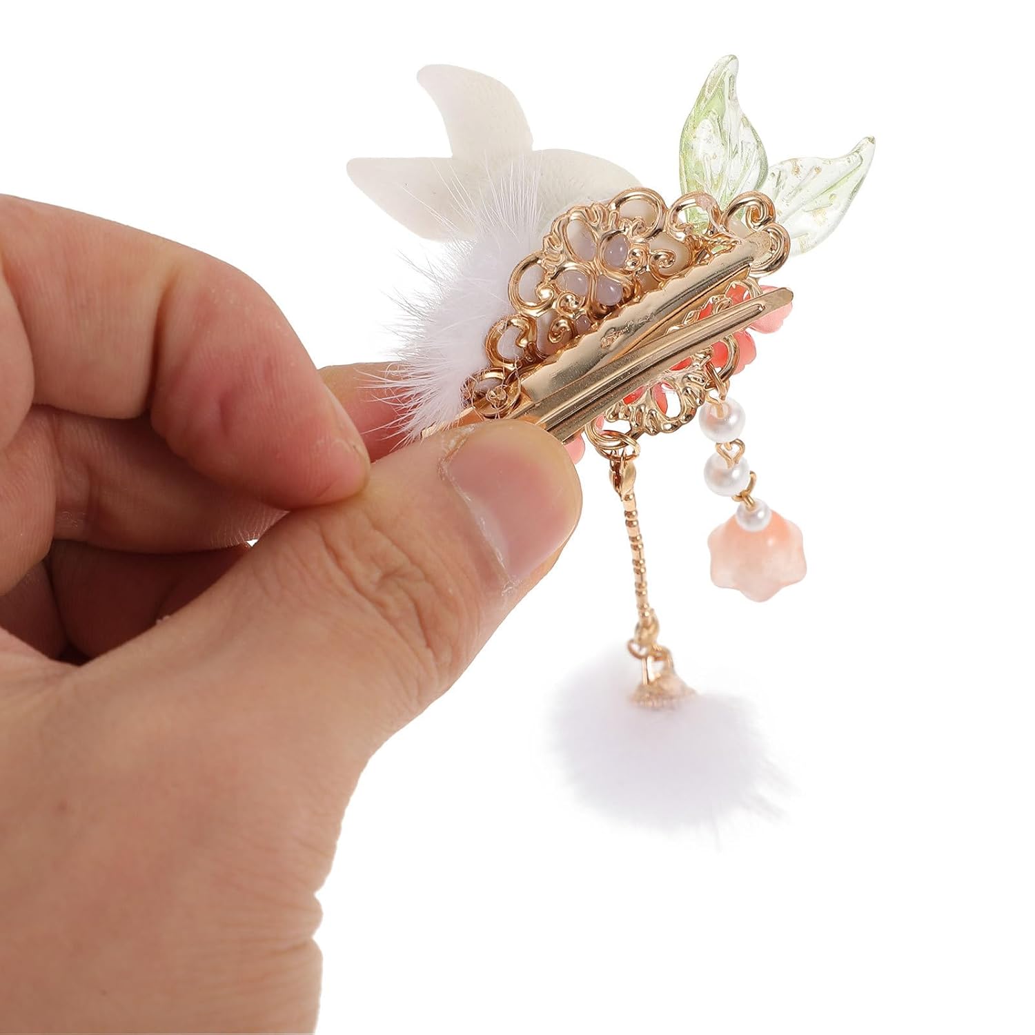 Gadpiparty Pinza para el cabello conejito de peluche con borla de bola de pompón, pinzas para el pelo de conejito lindo para mujeres y niñas, Año