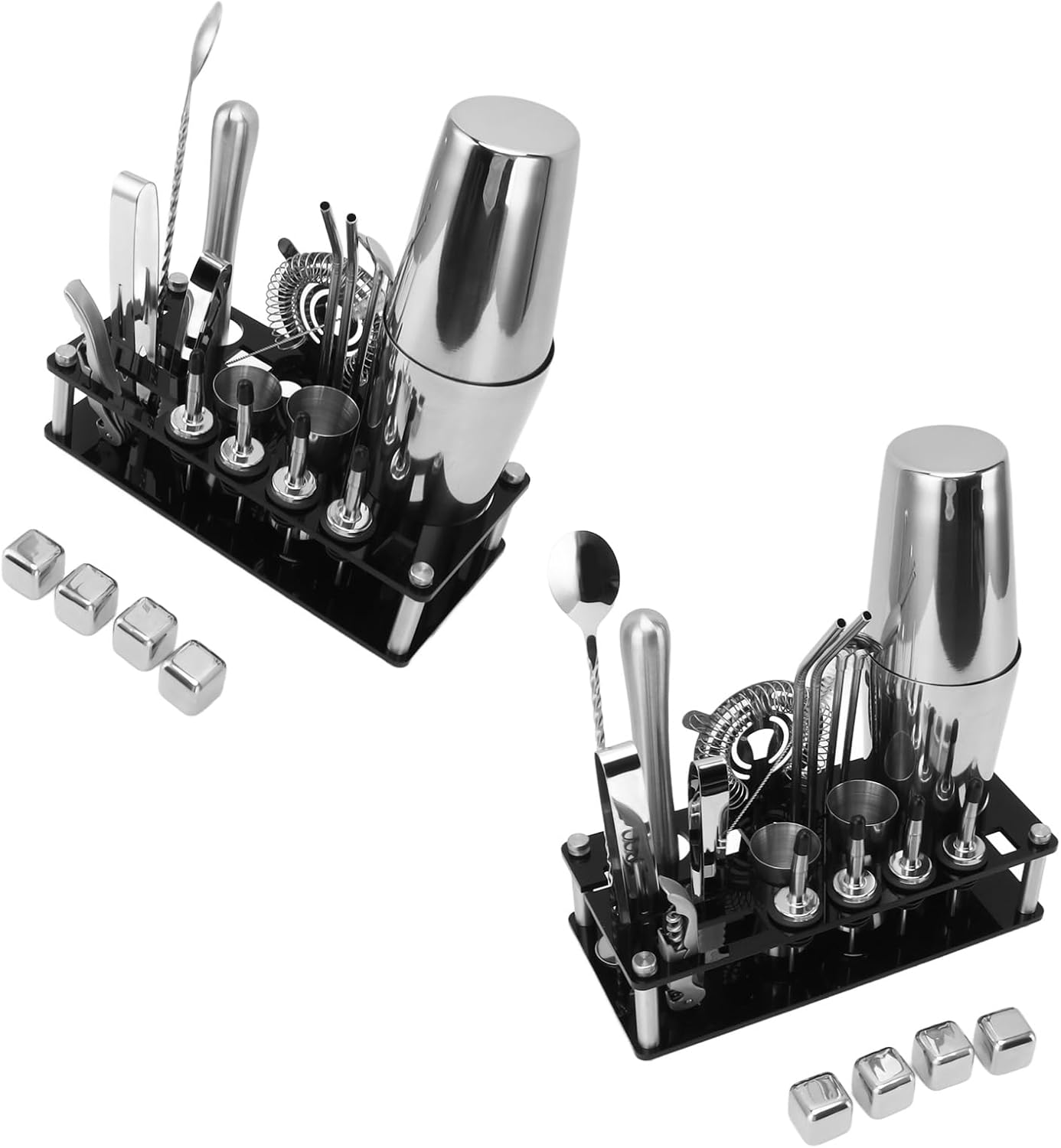 Kit de barman de acero, juego de coctelera de 23 piezas con acrílico, mezcla de grado profesional para bar y fiesta