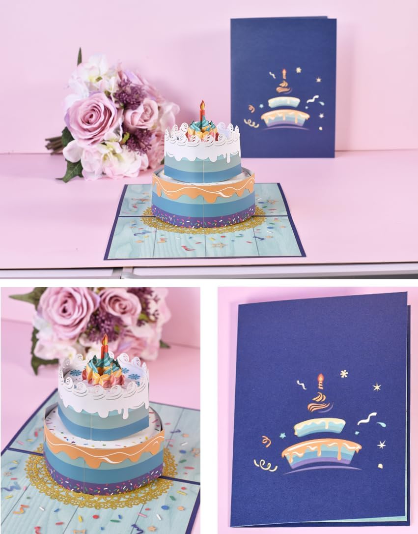 Tarjeta desplegable de regalo de cumpleaños de Rainbow Cake – Tarjetas de felicitación, tarjeta de regalo de feliz cumpleaños, regalos únicos para
