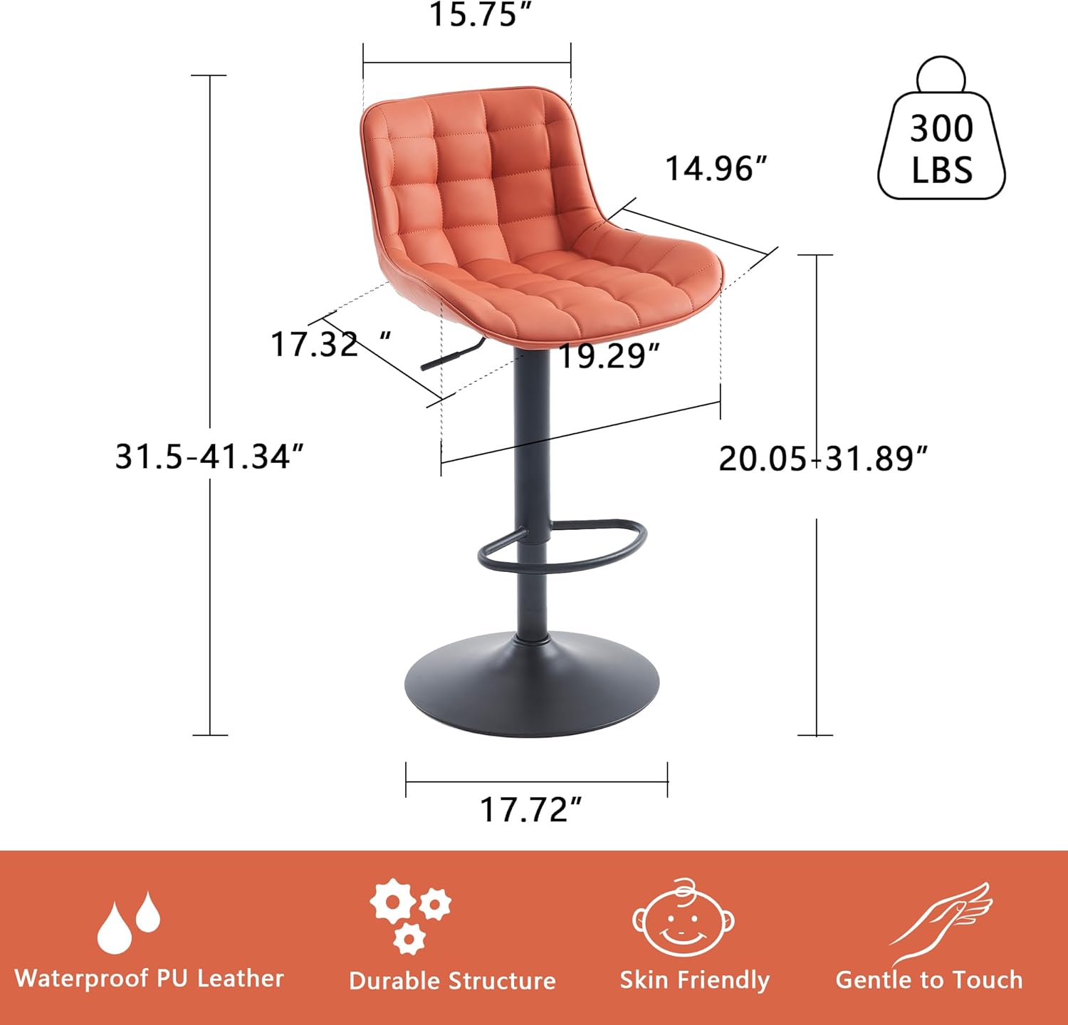 YOUTASTE Juego de 2 taburetes de bar de altura de mostrador con respaldo, taburetes de bar tapizados de piel sintética, sillas de bar giratorias