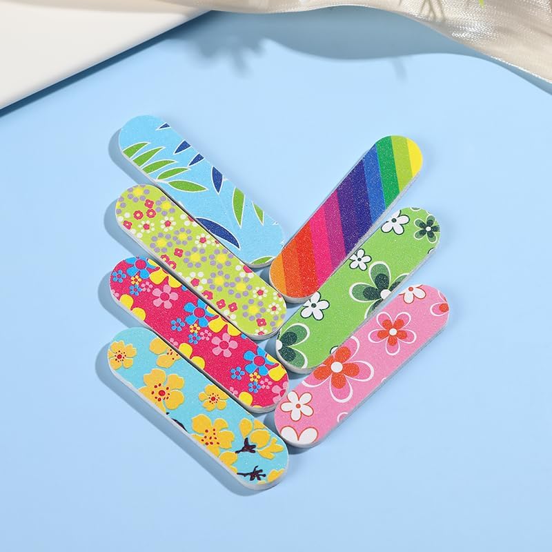 80 limas de uñas desechables de doble cara para uñas, mini lima de uñas arcoíris, limas de uñas florales coloridas, a granel para uso en el hogar y