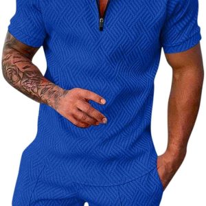 ZYXTIM Conjunto de 2 piezas para hombre, polo, de manga corta, con cremallera, camiseta Henley y pantalones cortos ajustados, ropa de trabajo ZYXTIM Conjunto de 2 piezas para hombre, polo, de manga corta, con cremallera, camiseta Henley y pantalones cortos ajustados, ropa de trabajo
