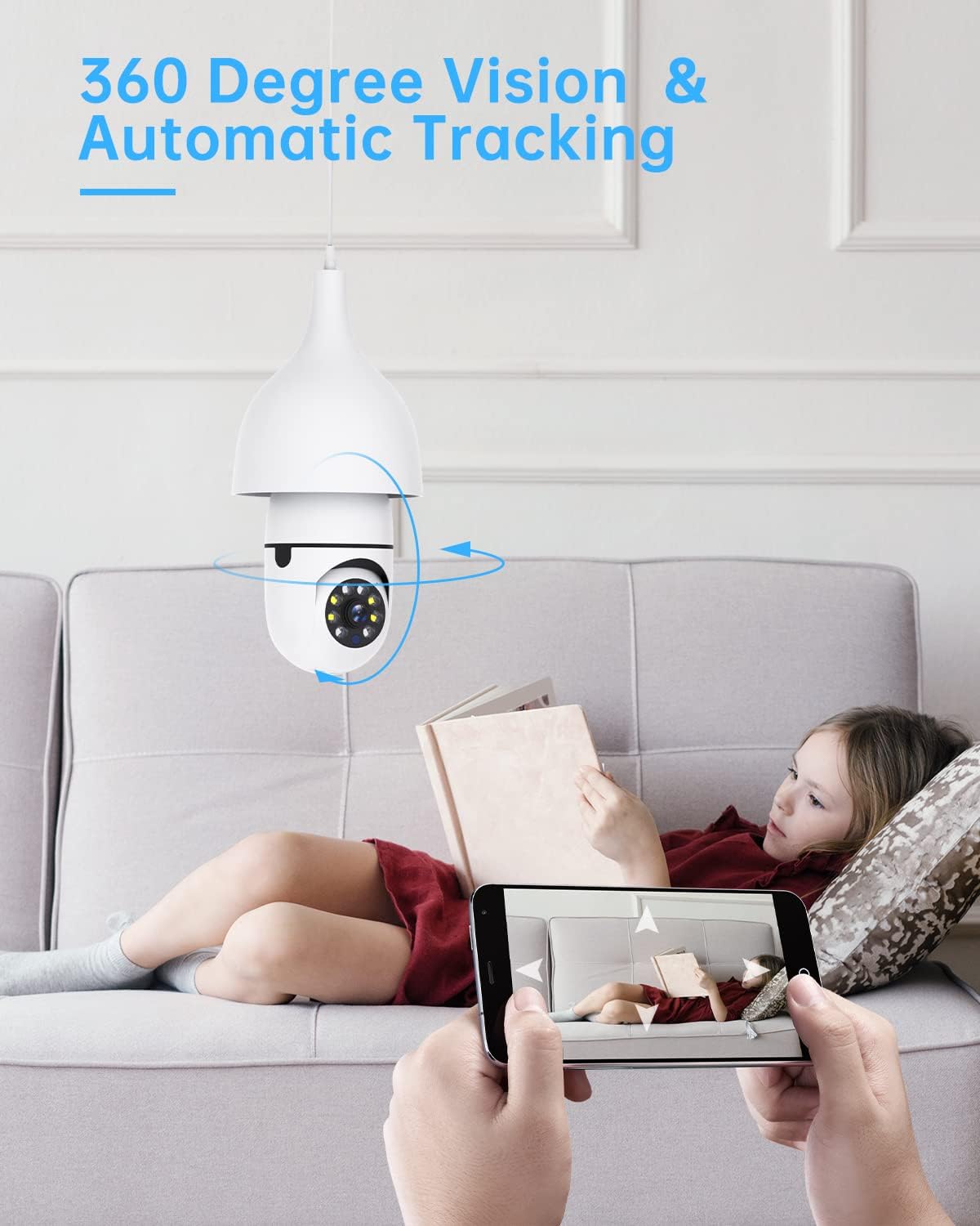 SAFEVANT Bombilla de cámara de seguridad WiFi para exteriores, 1080P inteligente de 360 grados con rosca de 360 grados con audio bidireccional a