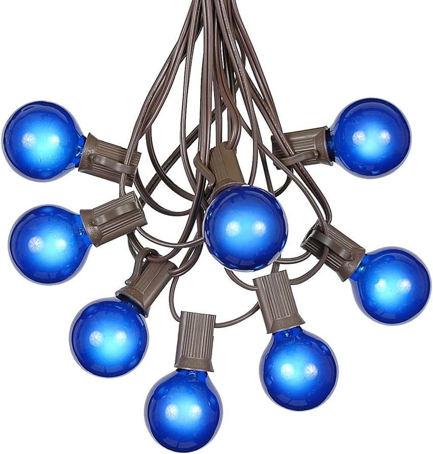 Guirnalda de luces G40 para patio con 25 bombillas de globo azul, luces colgantes de jardín, luces vintage para patio trasero, luces de cadena para
