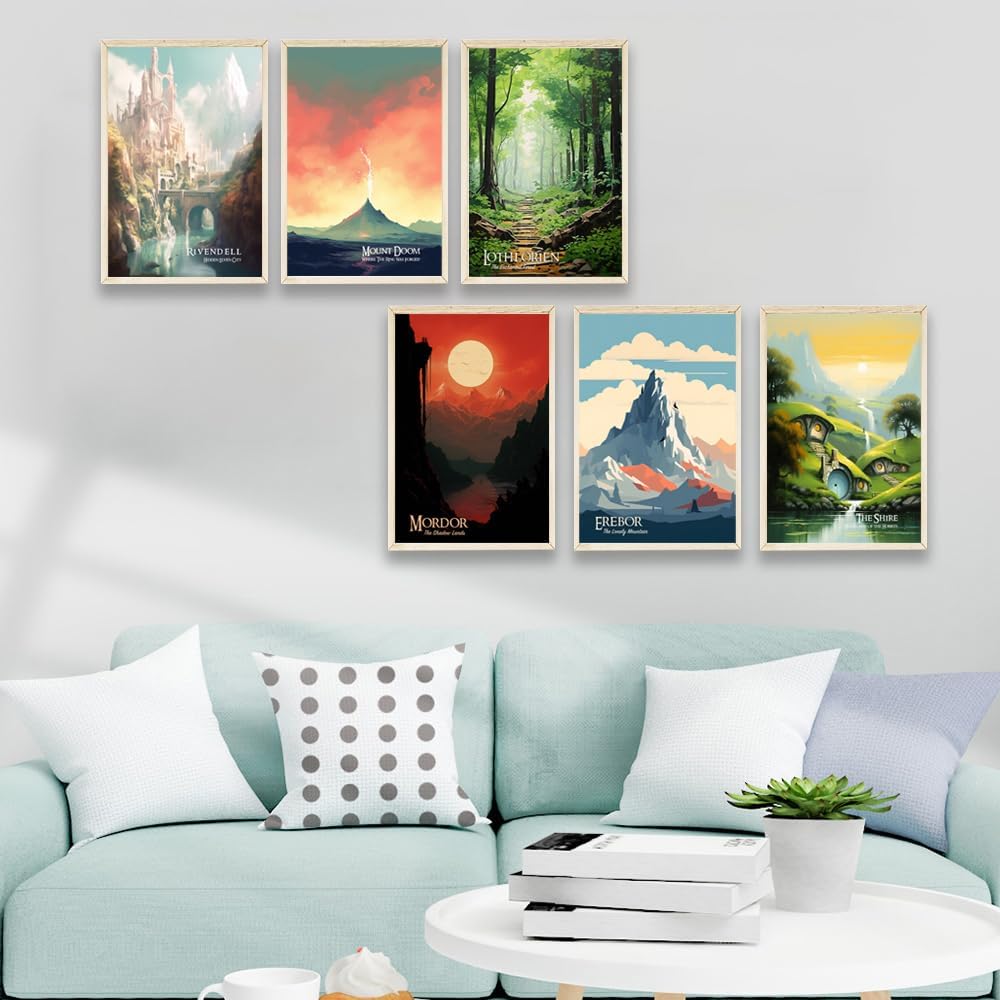 Mordor – Póster vintage de película de viaje de la Tierra Media, kit de collage de carteles de paisaje de la Tierra Media, impresión en lienzo,