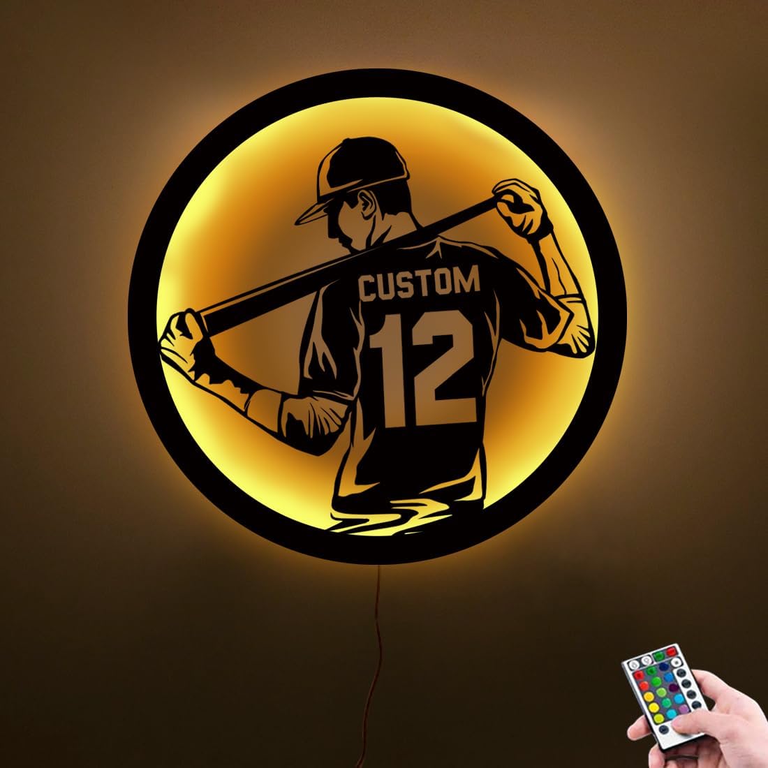 Letrero de metal personalizado para jugador de béisbol con luz LED, nombre y número personalizado, arte de pared de béisbol, letrero de neón con