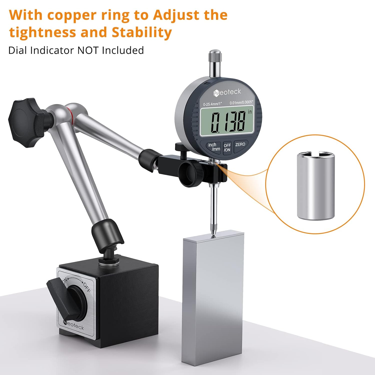 Neoteck Soporte De Base Magnética Para Indicador De Dial Digital Pro-176lbs80kg Fuerza De Tracción – Plata