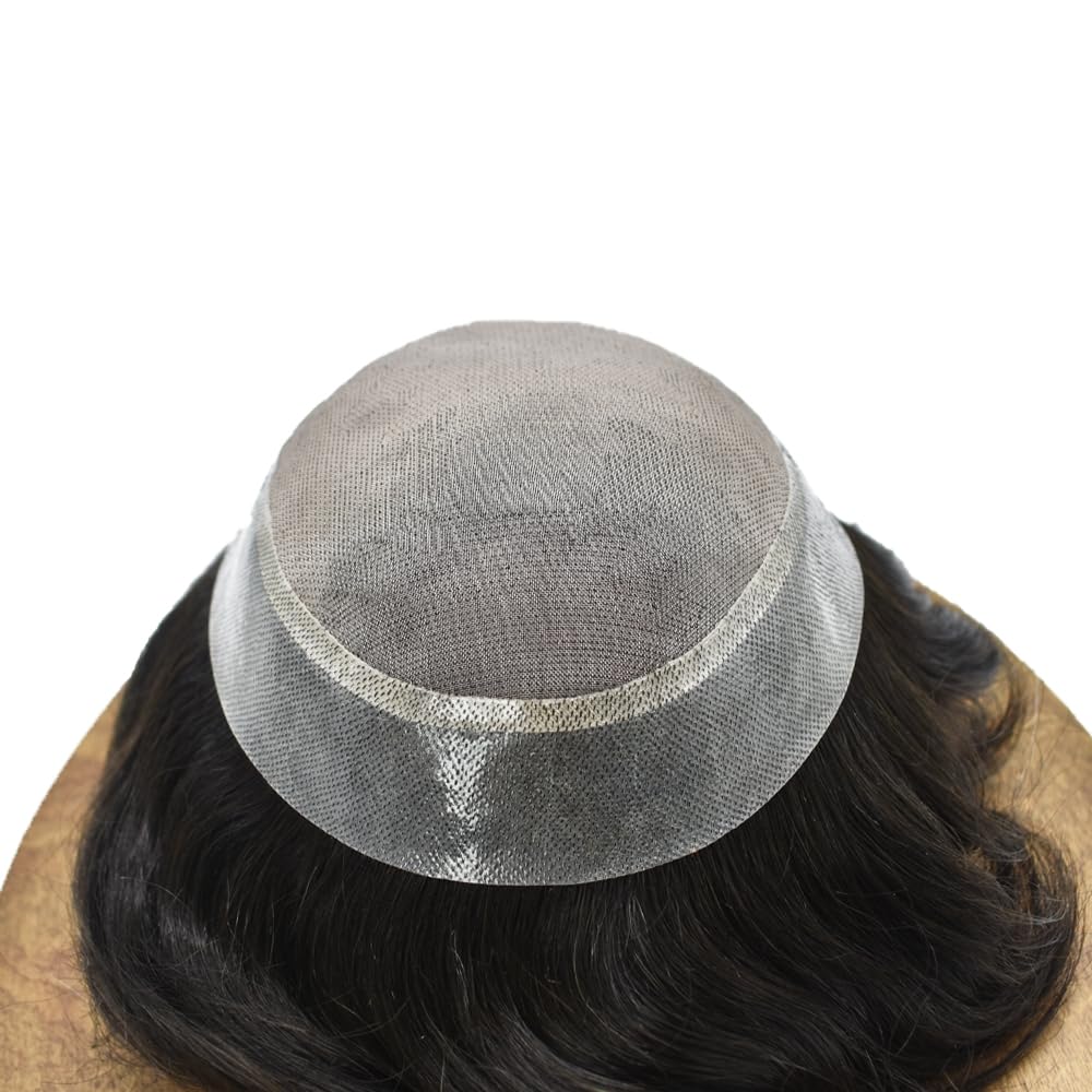 Toupee para hombres Pieza de cabello humano real para hombres Sistema de reemplazo de cabello fino Mono Mens Toupee Piezas de pelo Poly Men