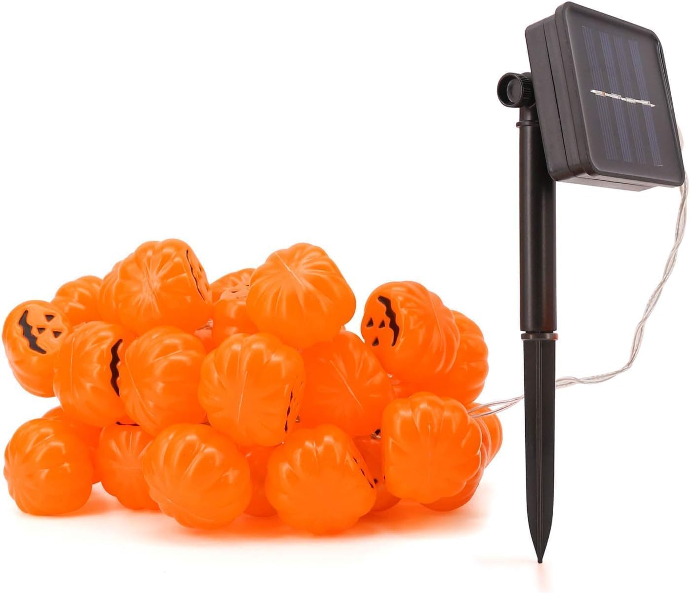 Guirnalda de luces de calabaza de Halloween, 17 pies, alimentadas por energía solar, 40 luces LED, luces Jack O Lantern, impermeables, decoraciones