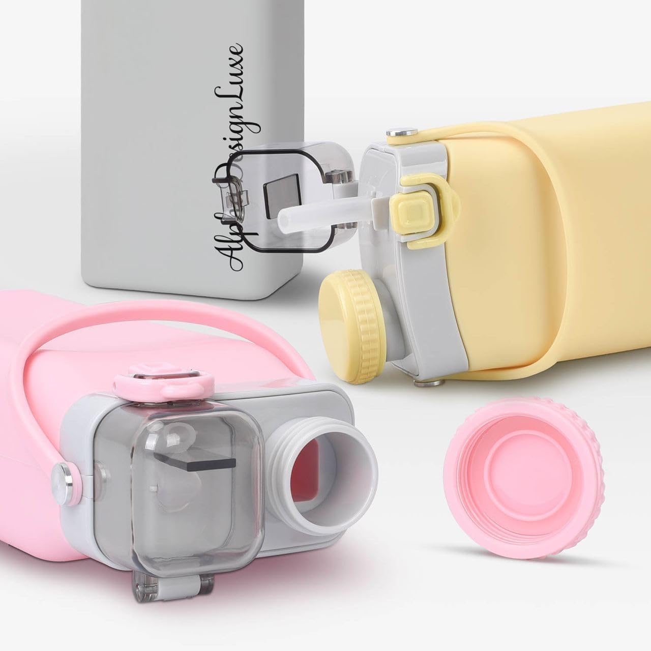 Botella de agua de silicona plegable, sin BPA, 100% materiales de grado alimenticio, duradera, portátil, versátil, a prueba de fugas, con popote