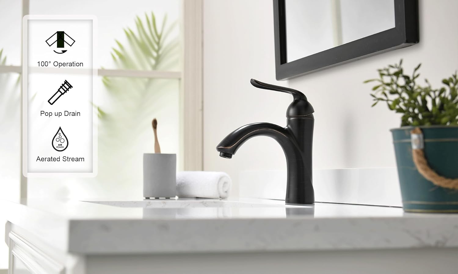 Lava Odoro – Grifo de baño de bronce aceitado con una sola manija, grifo de lavabo de bronce antiguo de un solo agujero, grifo de tocador de bronce