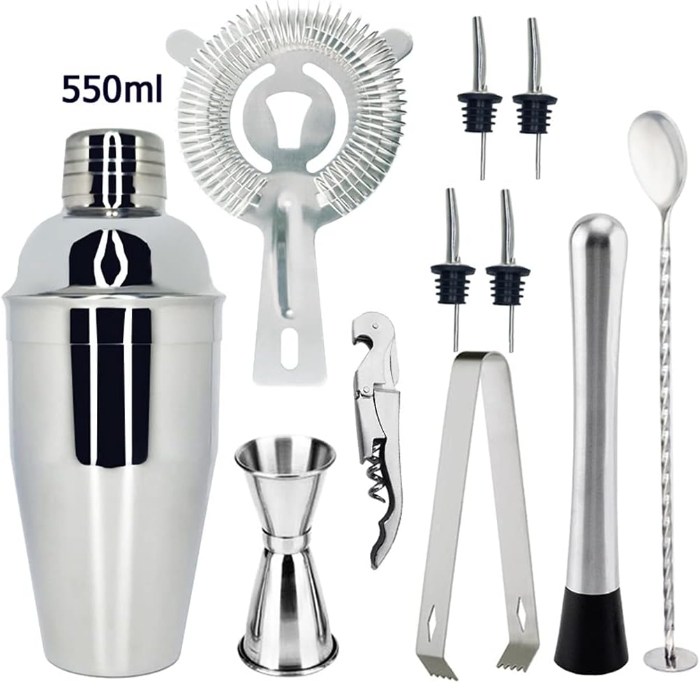 Kit de camarero con barra de soporte, juego de coctelera para mezclar bebidas, herramientas de bar, mejor kit de barman para principiantes (color