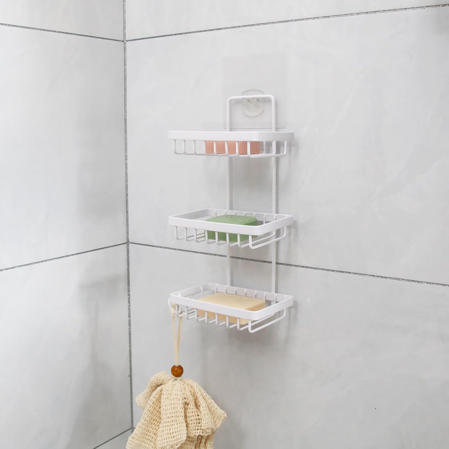 Soporte de jabón en barra para ducha, soporte de jabón de 3 niveles para pared de baño, soporte de barra de champú de acero inoxidable con 2 ganchos