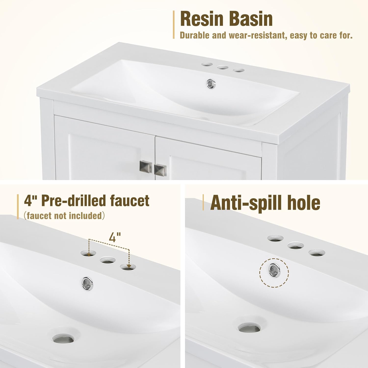 Merax Tocador de baño de 30 pulgadas con lavabo individual, armario combinado de montaje inferior, armario de almacenamiento de baño con 2 puertas y