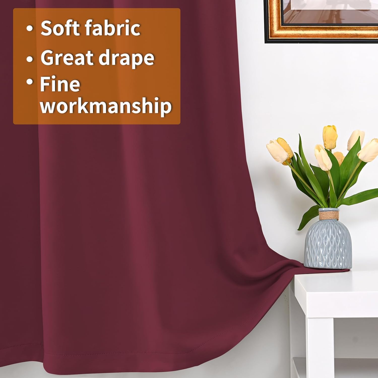 YoungsTex Cortinas 100% opacas color burdeos para dormitorio, 54 pulgadas de largo, doble capa de bloqueo de luz completa que reduce el ruido,