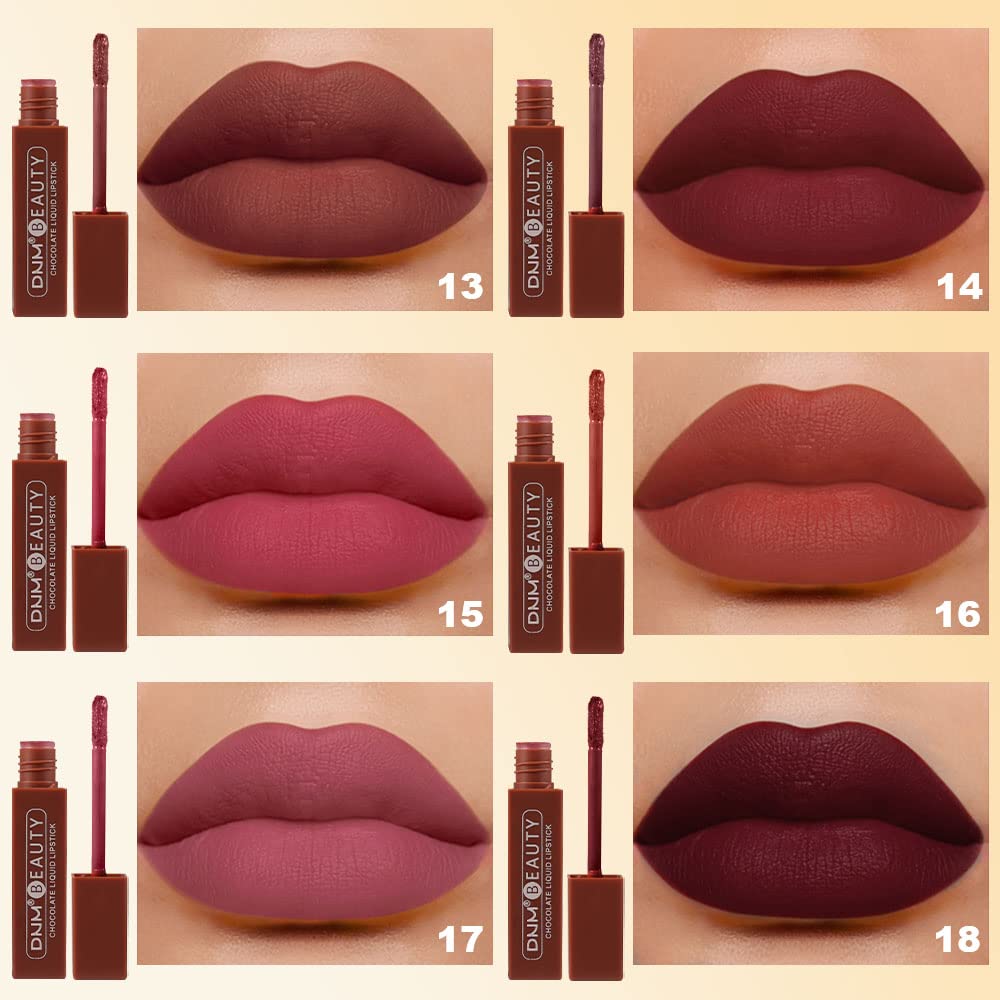 HAOYA Juego de 6 lápices labiales líquidos de chocolate mate, brillo de labios, para mujer, color rojo oscuro profundo, 24 horas permanecen en mate,