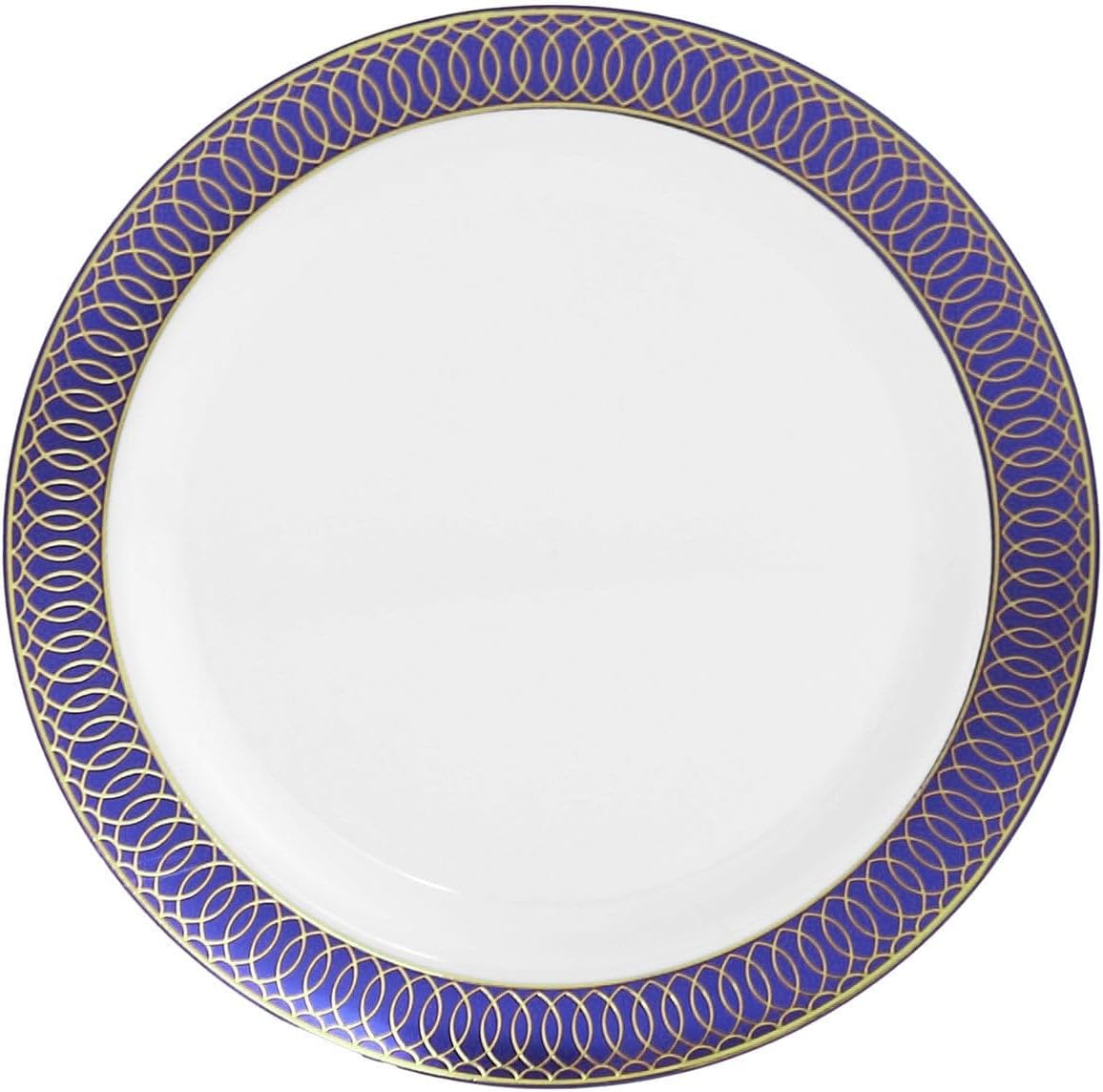 Efavormart – Paquete de 10 platos de postre de plástico blanco con borde en espiral azul marino dorado, platos redondos desechables de 7 pulgadas