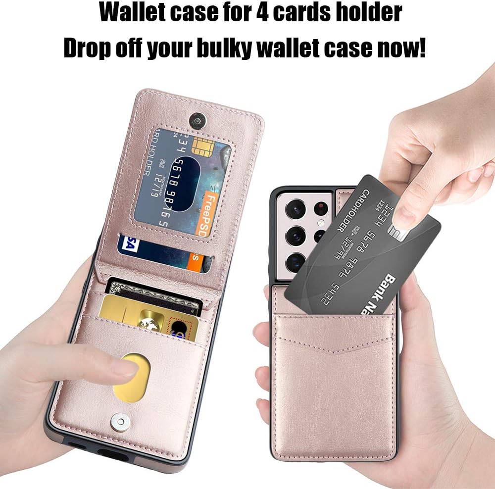 LakiBeibi Funda para Samsung Galaxy S21 Ultra, funda para teléfono S21 Ultra, funda de piel ligera de doble capa con tarjeteros, funda protectora