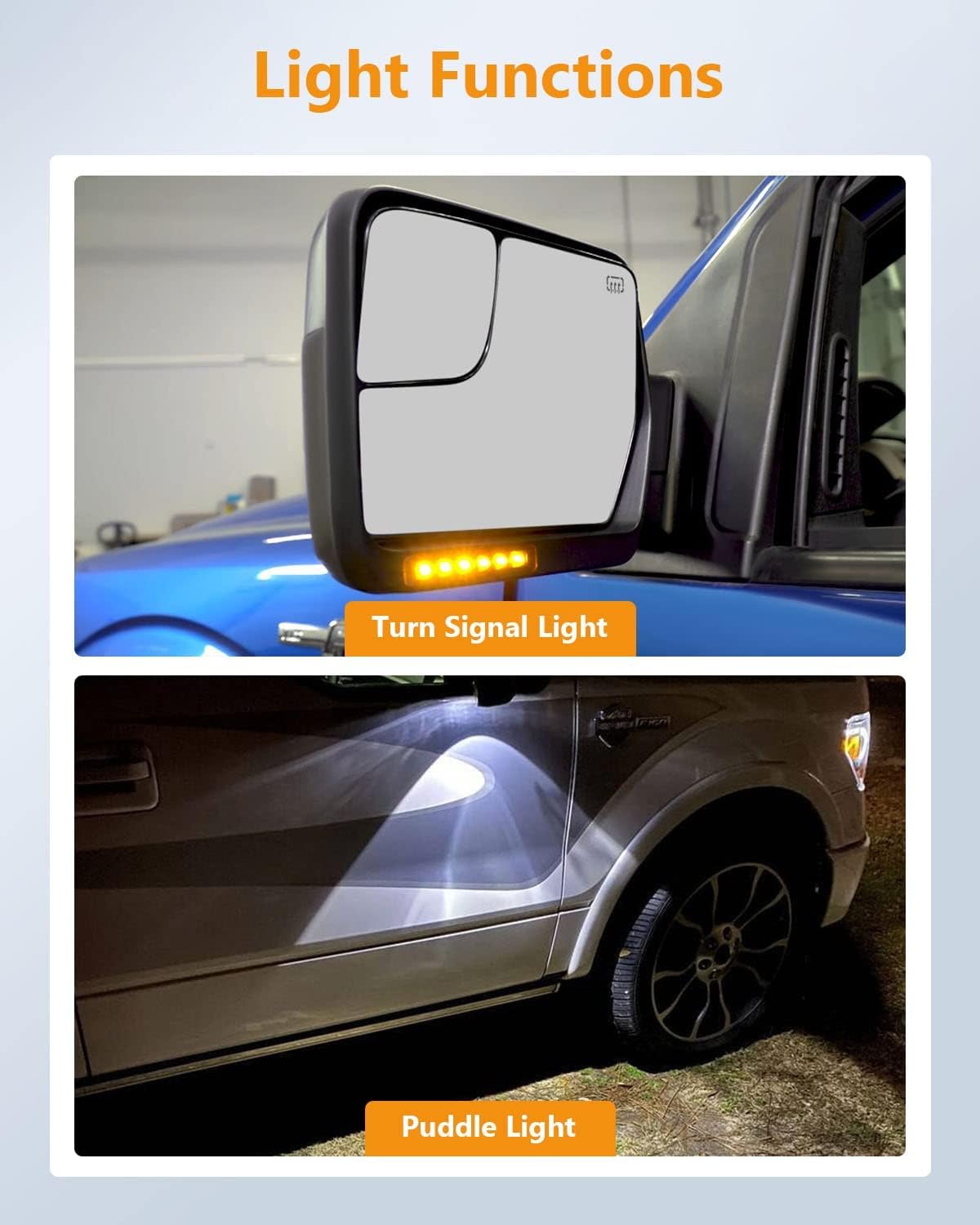 Espejos de remolque de control de potencia compatibles con Ford 2004-2014 para Ford F150 Espejo lateral de camión con función de descongelación