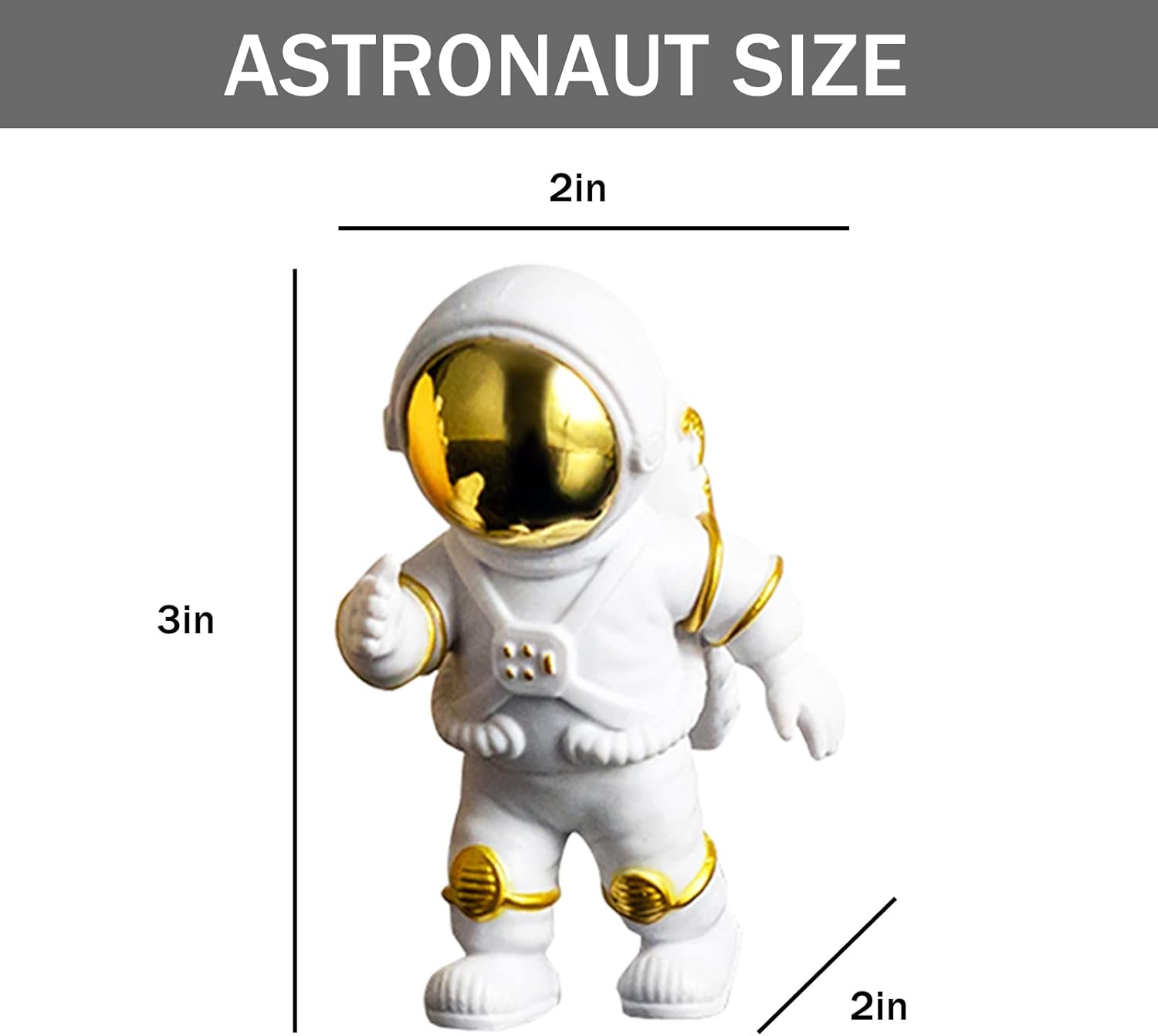 WINUSD Juego de 4 adornos dorados de estatua de astronauta de poliresina, decoración de 3 piezas de espejo y 1 llavero para habitación, automóvil,