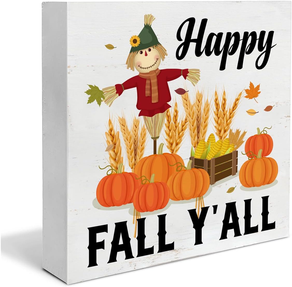 Cartel de madera de otoño para decoración del hogar, letrero cuadrado de madera de otoño, decoración de escritorio, calabazas de otoño, bloque de