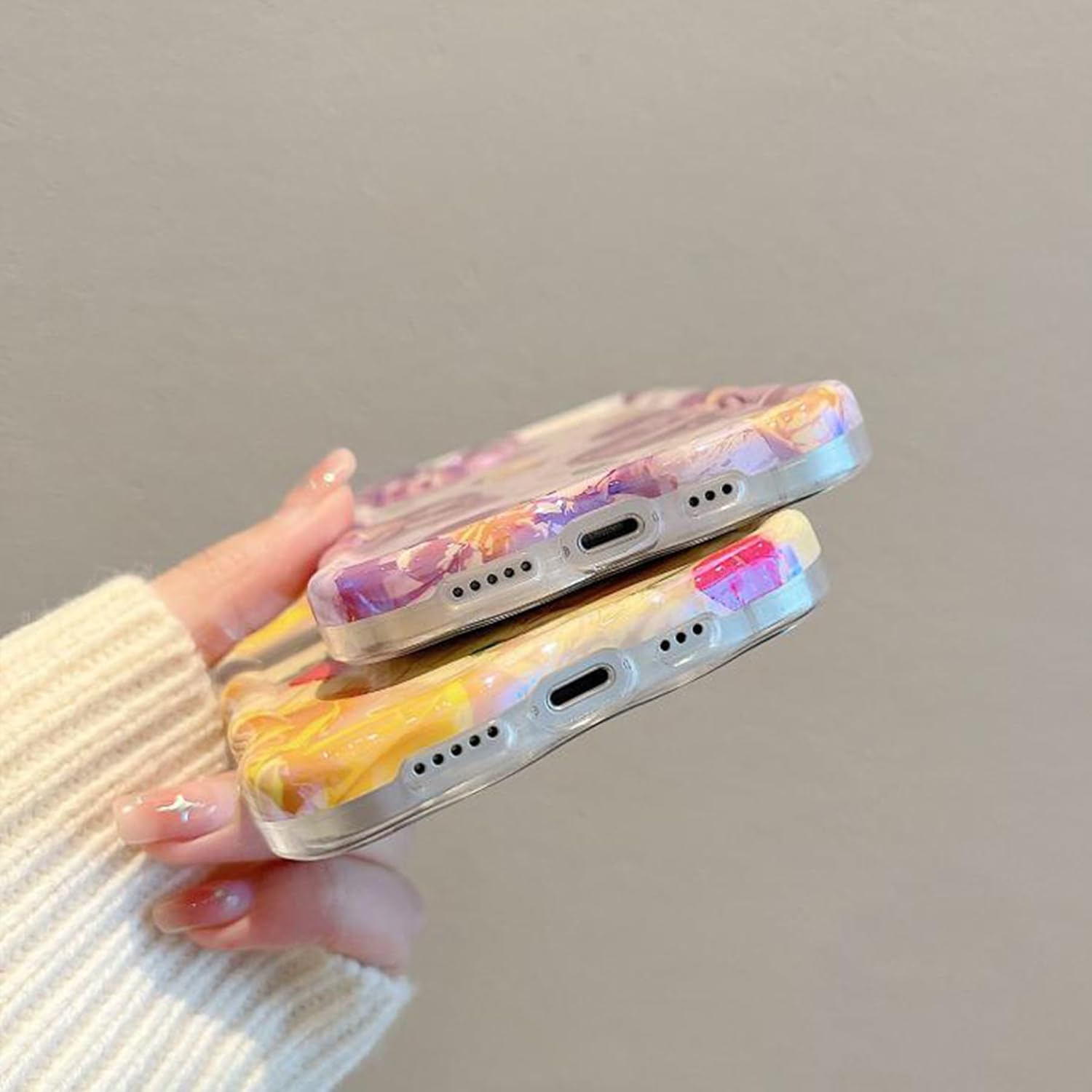 ZCDAYE Funda para iPhone 13 (6.1 pulgadas), pintura al óleo retro con estampado de flores florecientes, colorido borde brillante, marco ondulado