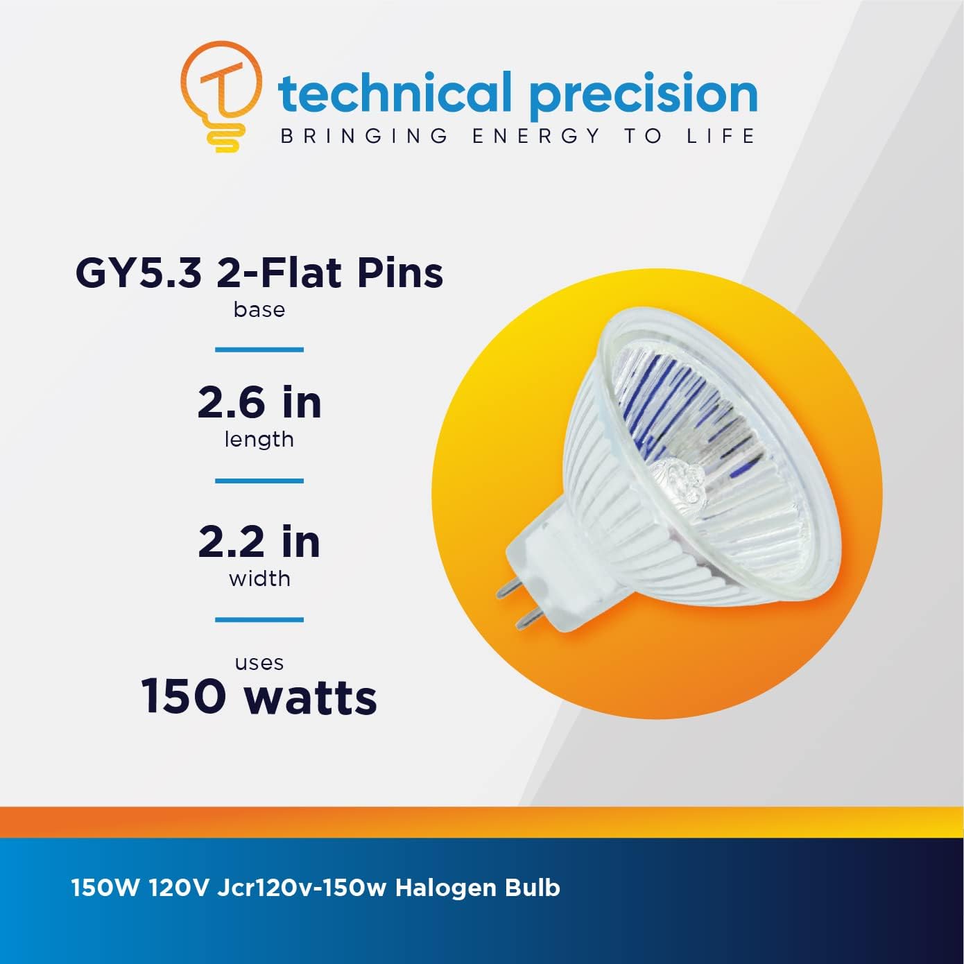 Technical Precision Bombilla halógena de repuesto Ushio Jcr120v-150w ESD 150W  Bombilla halógena de 120 V para proyectores  3350k GY5.3 base de 2