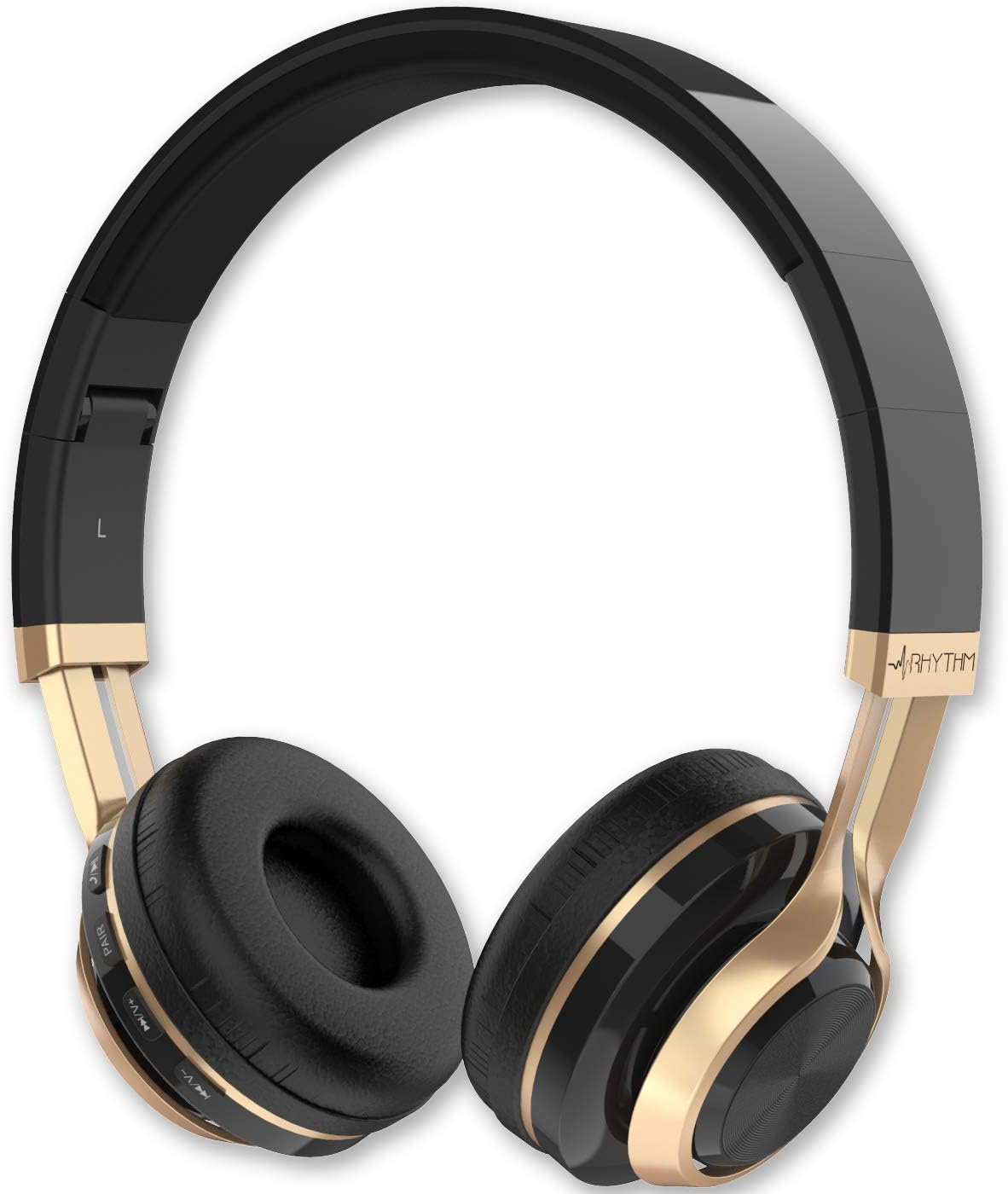 Aduro Resonance Auriculares inalámbricos con micrófono plegables sobre la oreja con micrófono auriculares inalámbricos recargables – negrodorado