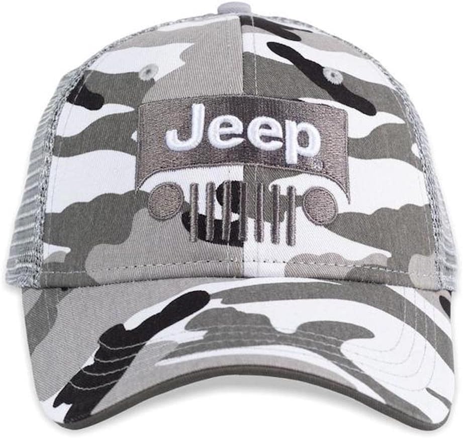 Jeep Sombrero de espalda de malla con apliques de camuflaje frío, Blanco
