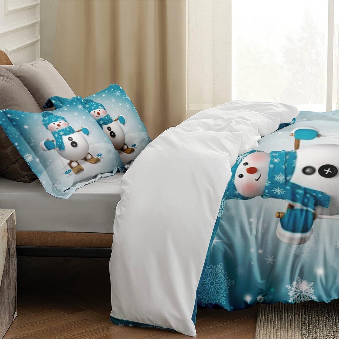 Juego de funda de edredón, muñeco de nieve de Navidad, juego de ropa de cama de invierno para niños y adultos, decoración de dormitorio de nieve,