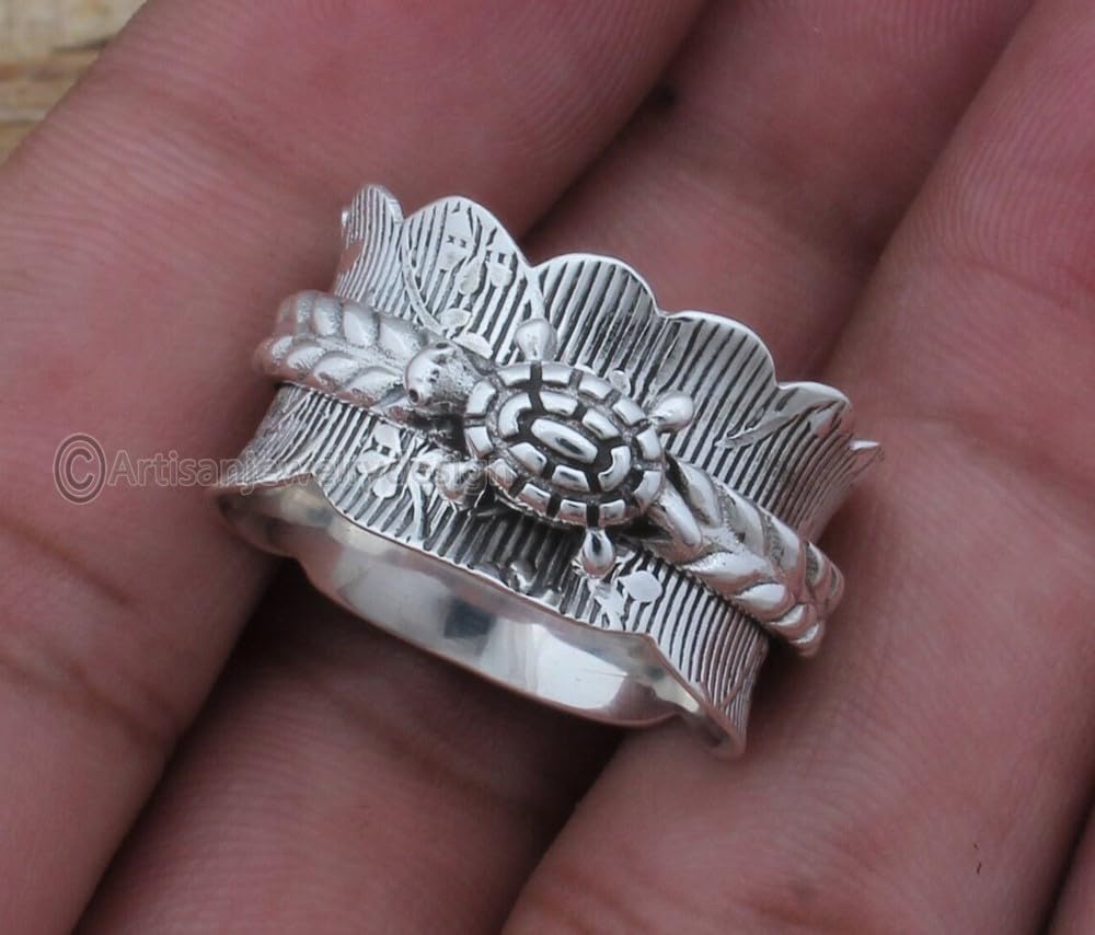 925 Sterling Silver Ring, Handmade Ring, Worry Band Ring, Chunky Silver Ring, Fidget Spinner Ring, Tortoise Spinner Ring, Spinner Band Ring, Thumb