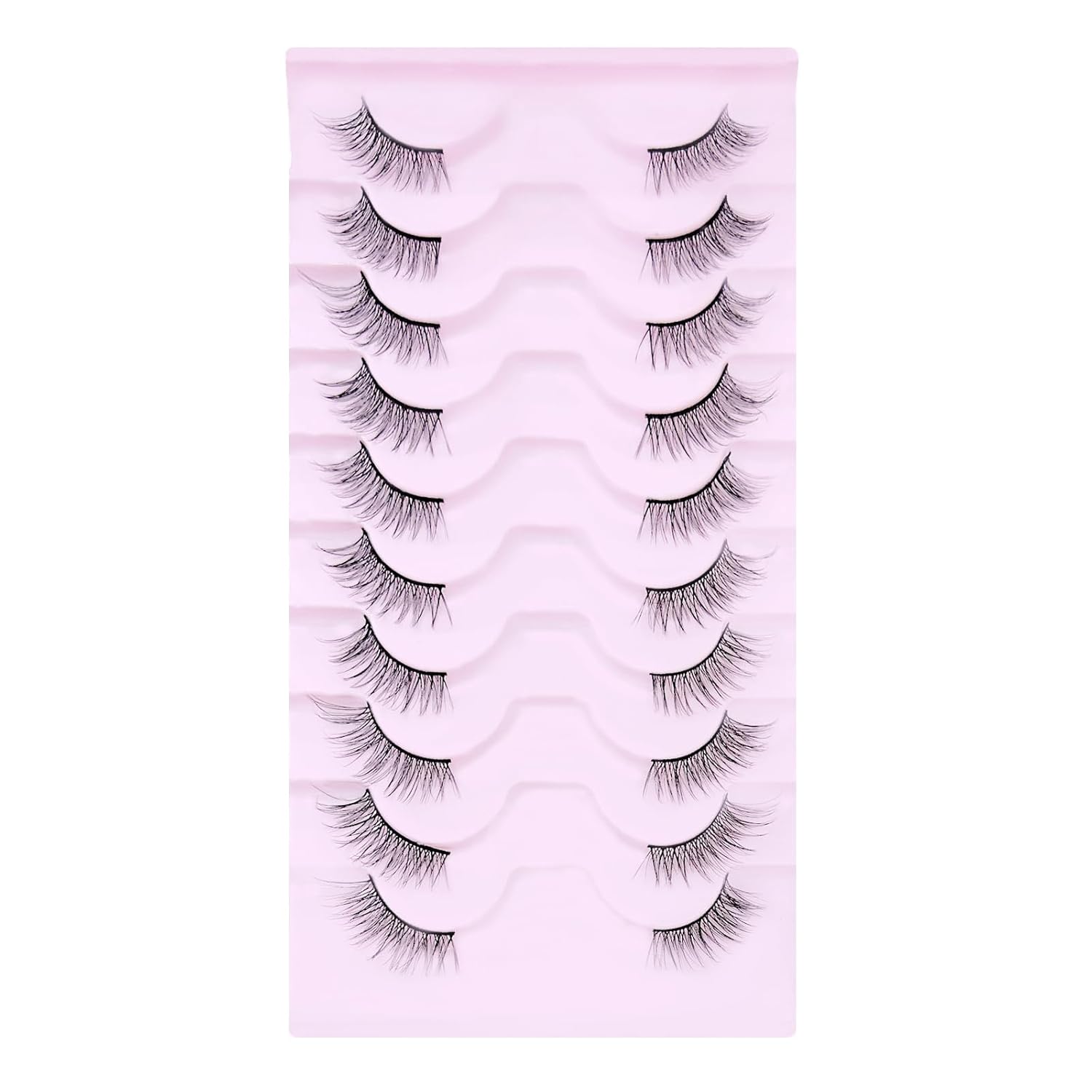 SLSXNL Pestañas postizas de aspecto natural, con banda negra, esponjosas, ojo de gato, 10 pares reutilizables de media pestaña