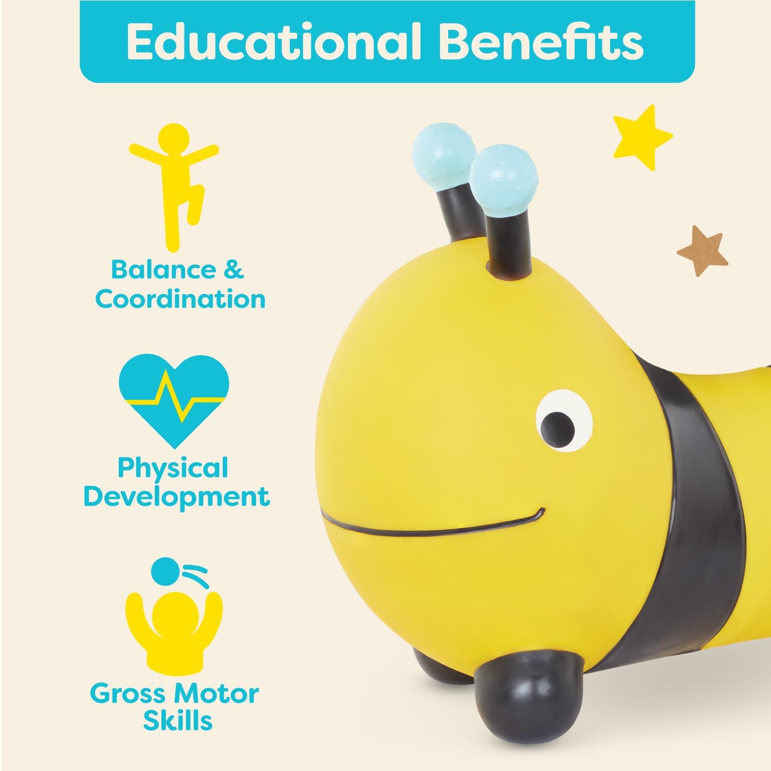 B. Play – Bouncer de abeja para montar – Juguete animoso – Tolva inflable para niños pequeños – Saltar y rebotar – Bomba de aire incluida – Boing