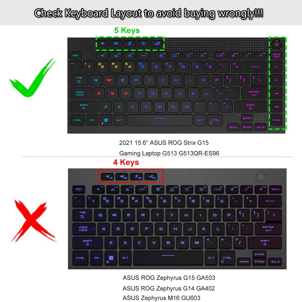 Funda de teclado para portátil ASUS ROG Strix G15 G513QR G513QR-ES96, ASUS ROG Strix G15 G513 G533ZX-XS96AS94 de 15.6 pulgadas (no apto para ASUS