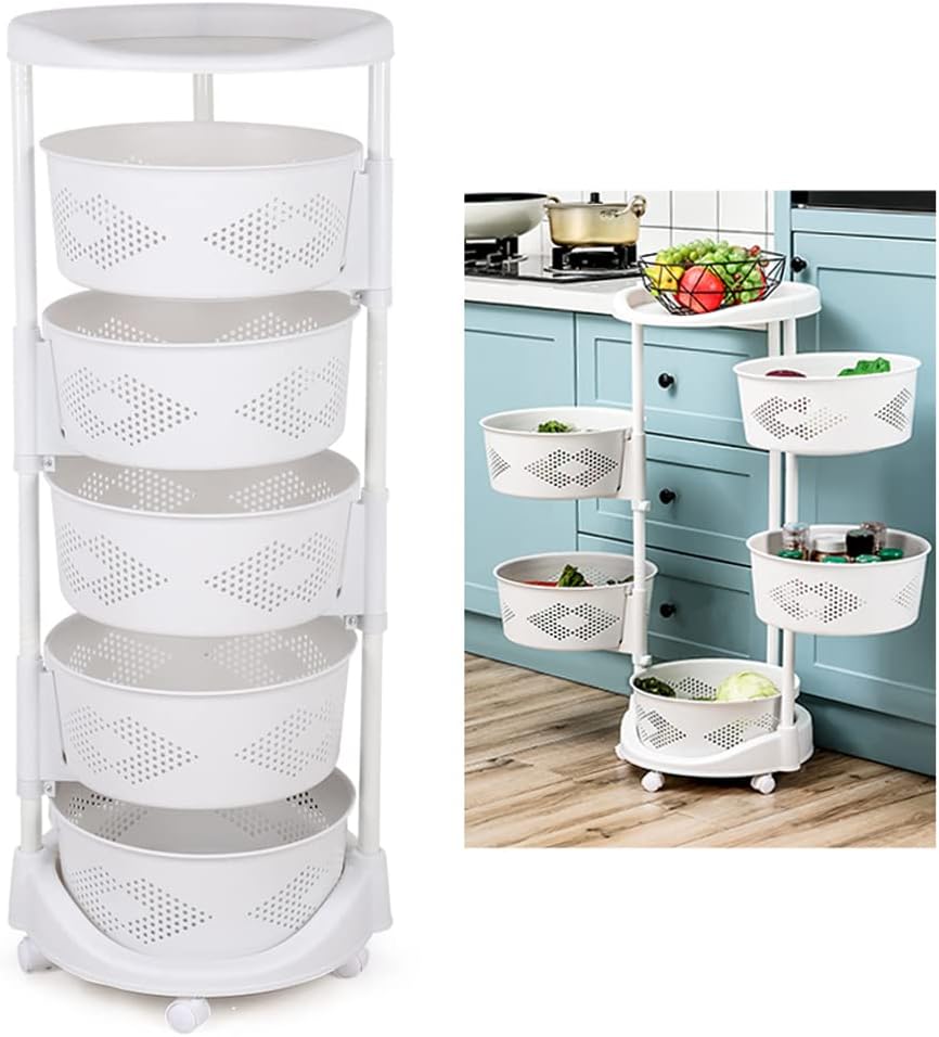 Estante de almacenamiento giratorio de 5 niveles para cocina, cesta de almacenamiento de verduras, organizador de almacenamiento de cocina rodante,