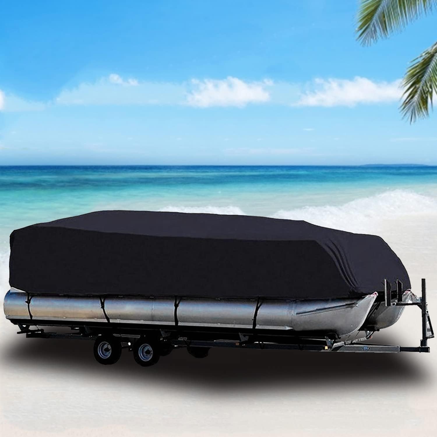 Fundas para barco pontón de 17 a 20 pies, impermeable, revestimiento de poliuretano, poliéster 210D de grado marino, a prueba de rayos UV, con