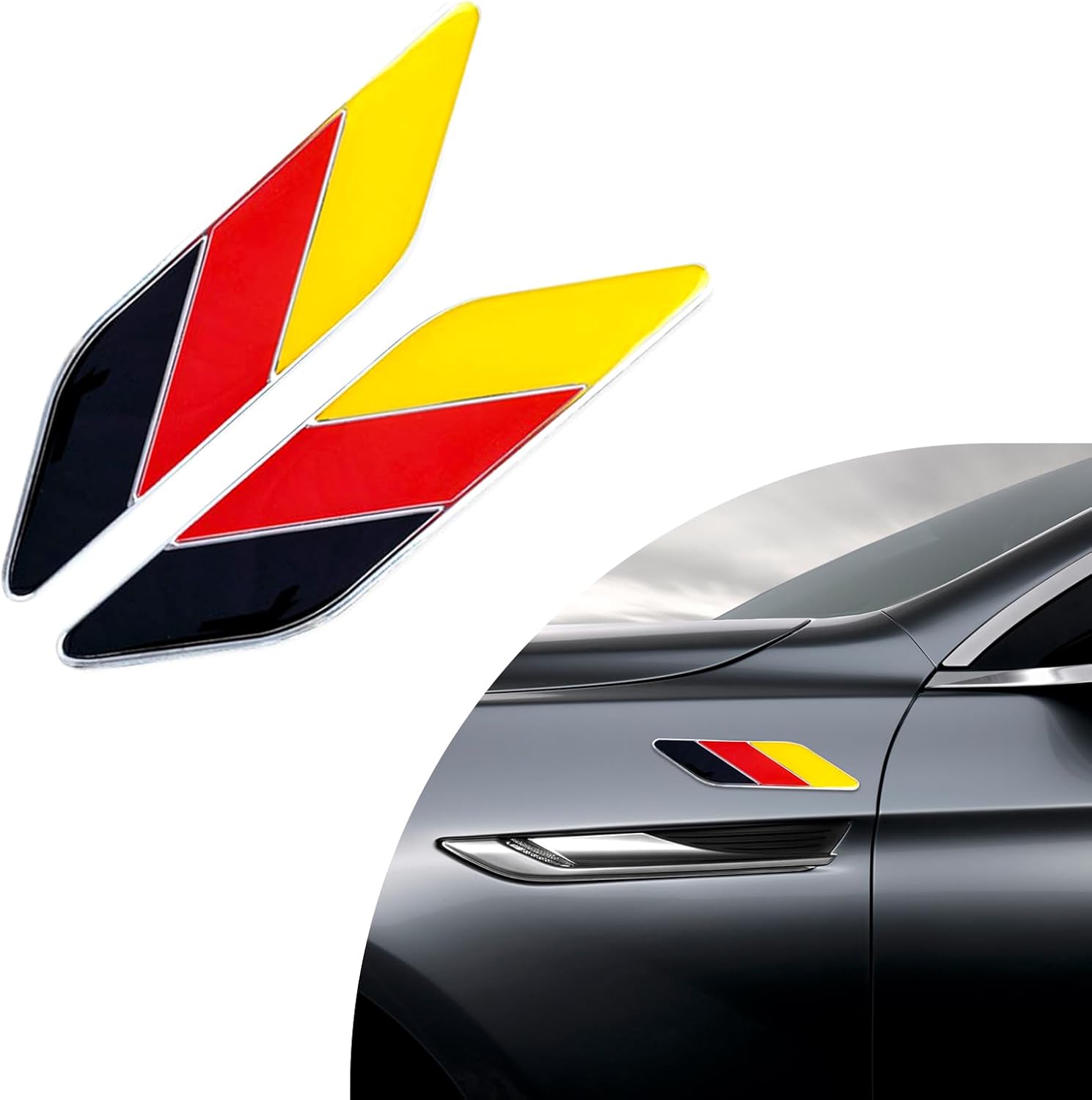2 insignias 3D de la bandera de Alemania, emblema para guardabarros delanteros de automóvil, calcomanías de aleación de automóvil y calcomanías de