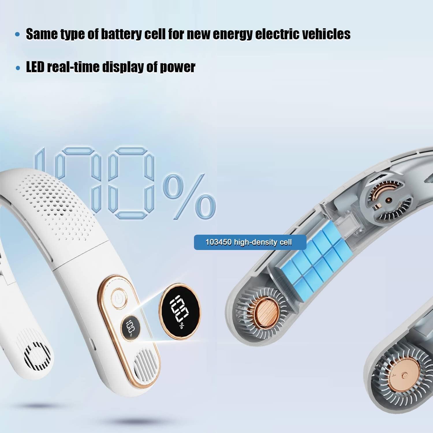Ventilador de cuello portátil sin aspas, recargable, 5000 mAh, aire acondicionado de cuello de 3 velocidades, ventiladores personales con 4 motores