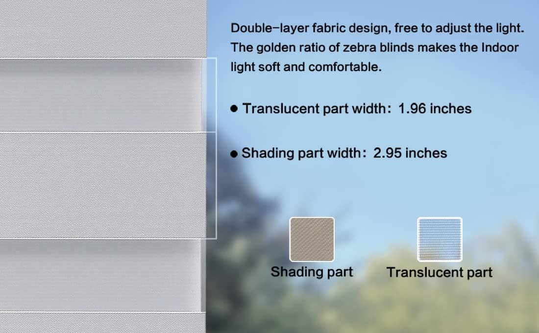 Persianas enrollables con diseño de cebra personalizadas, persianas de doble capa con control de luz para día y noche (gris claro)