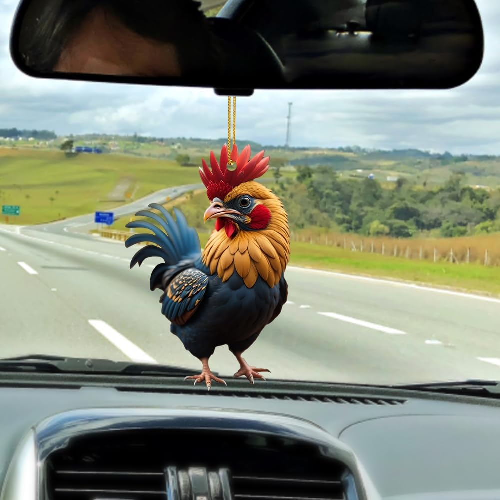 Adorno navideño de pollo, adornos de pollo de dibujos animados, adornos colgantes decorativos para árbol de Navidad, accesorios acrílicos para