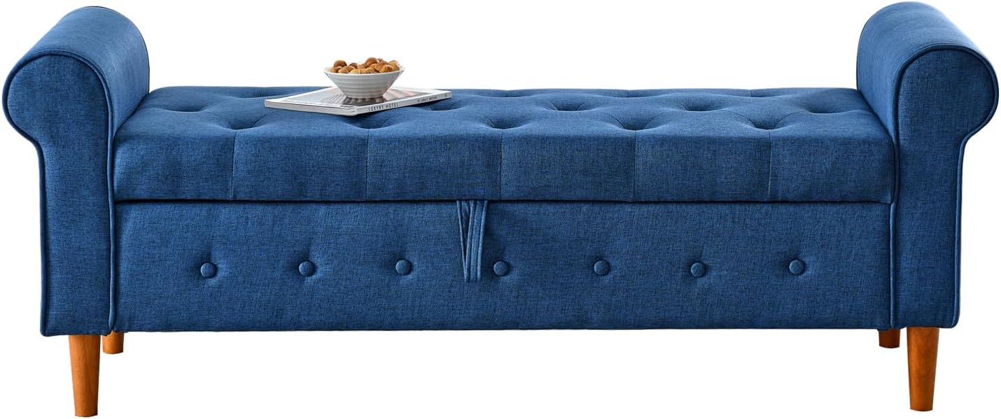 HMFULE Banco de almacenamiento de diseño americano de 62 pulgadas, banco otomano tapizado para el extremo de la cama, para dormitorio, sala de estar