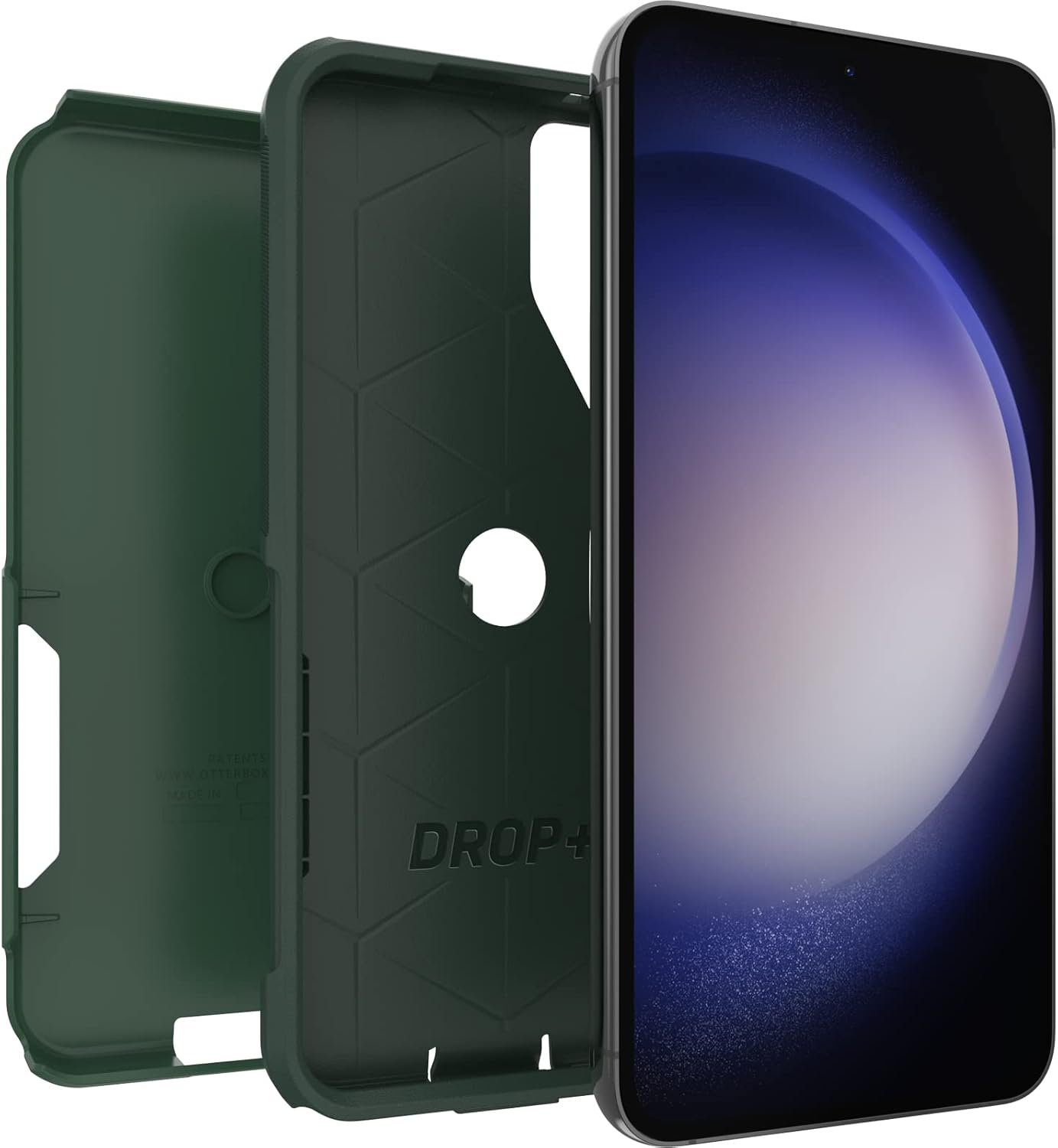 OtterBox Funda Galaxy S23+ Commuter Series – TREES COMPANY (verde), delgada y resistente, apta para el bolsillo, con protección de puerto