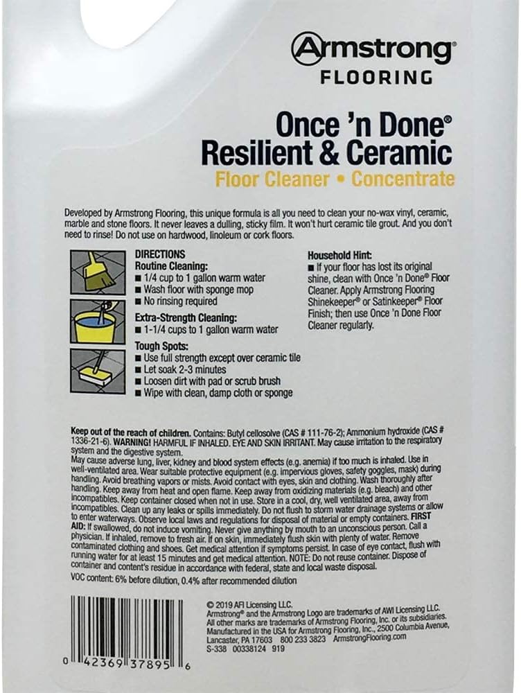 Armstrong – Once and Done – Limpiador concentrado para pisos cerámicos y resistentes, 32 onzas