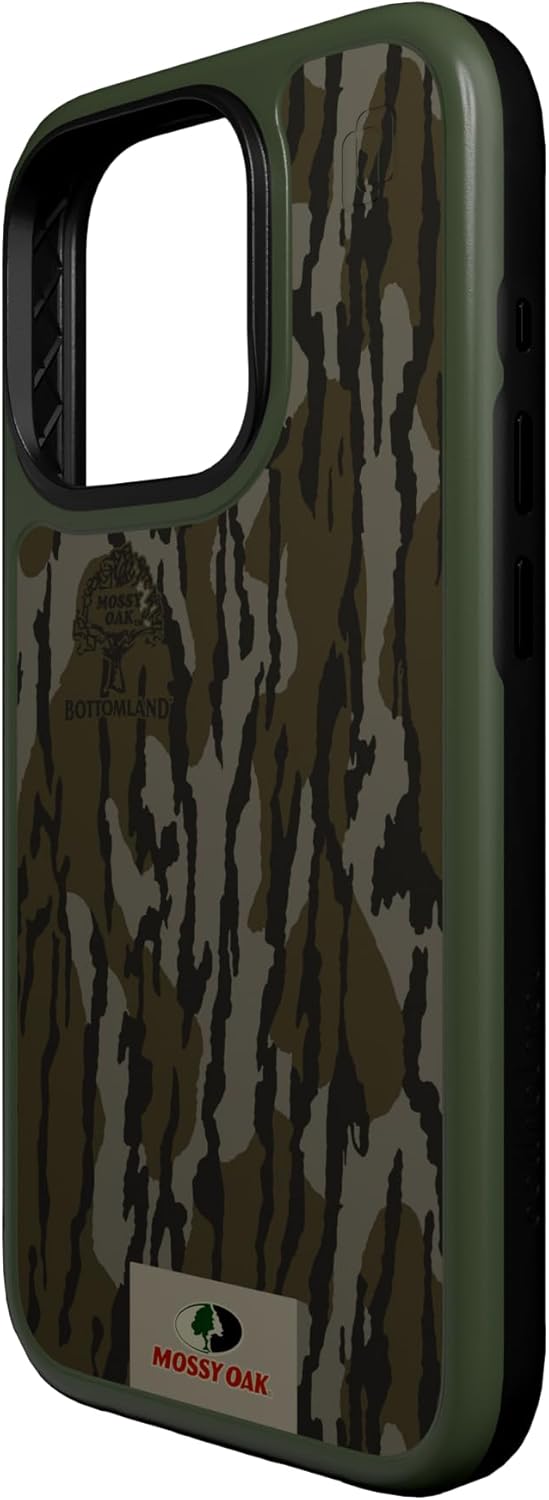 cellhelmet Mossy Oak Bottomland – Funda de doble capa en verde oliva diseñada para iPhone 15 Pro compatible con MagSafe certificada a prueba de