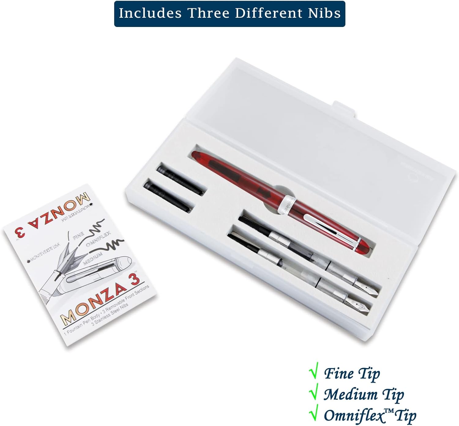 Monteverde Monza – Pluma estilográfica (3 unidades), color rojo