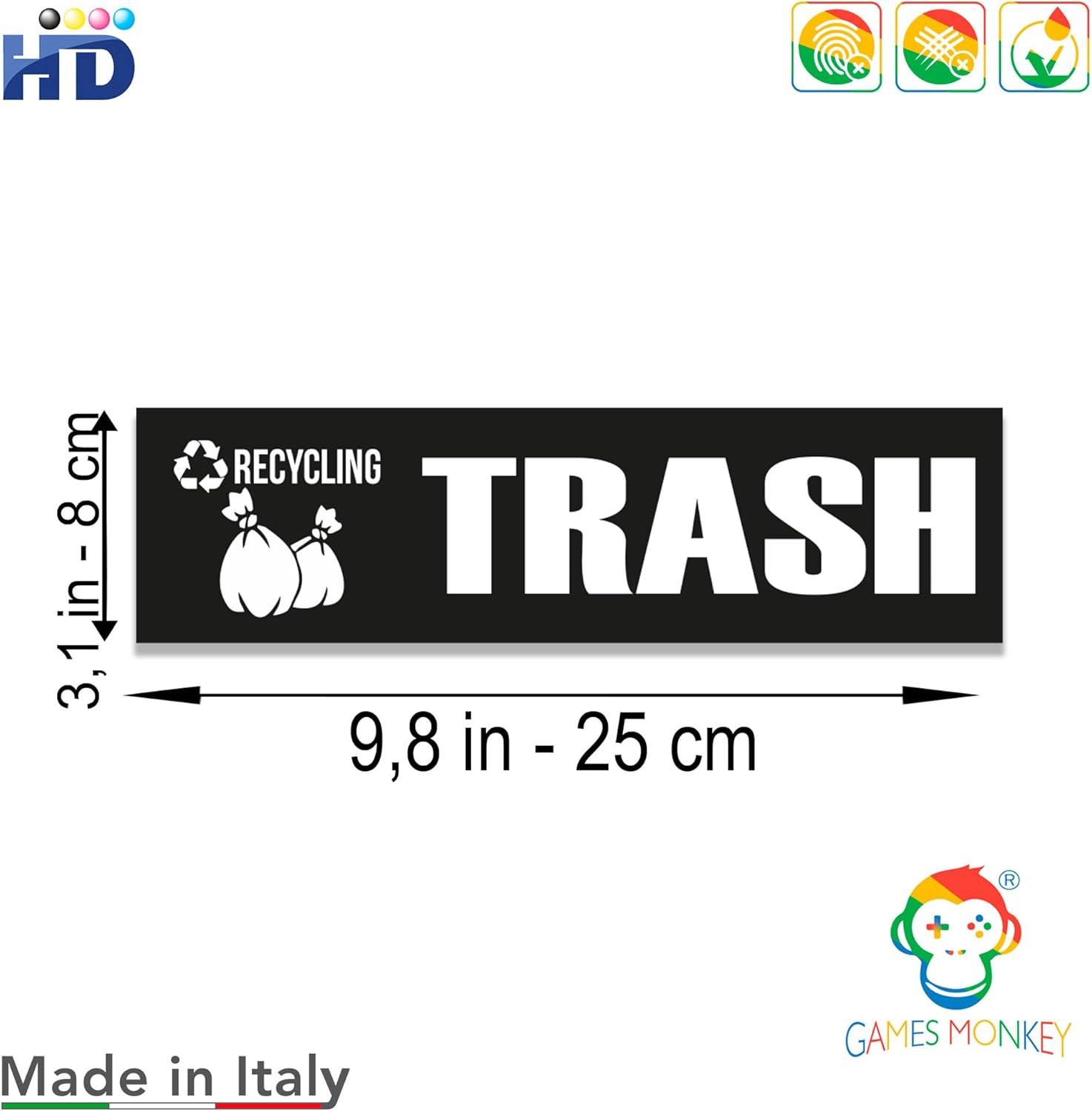 GamesMonkey – Adhesivos de reciclaje para basura, latas de basura de plástico, abono, vidrio y metal, paquete de 6 adhesivos, vinilo impermeable,