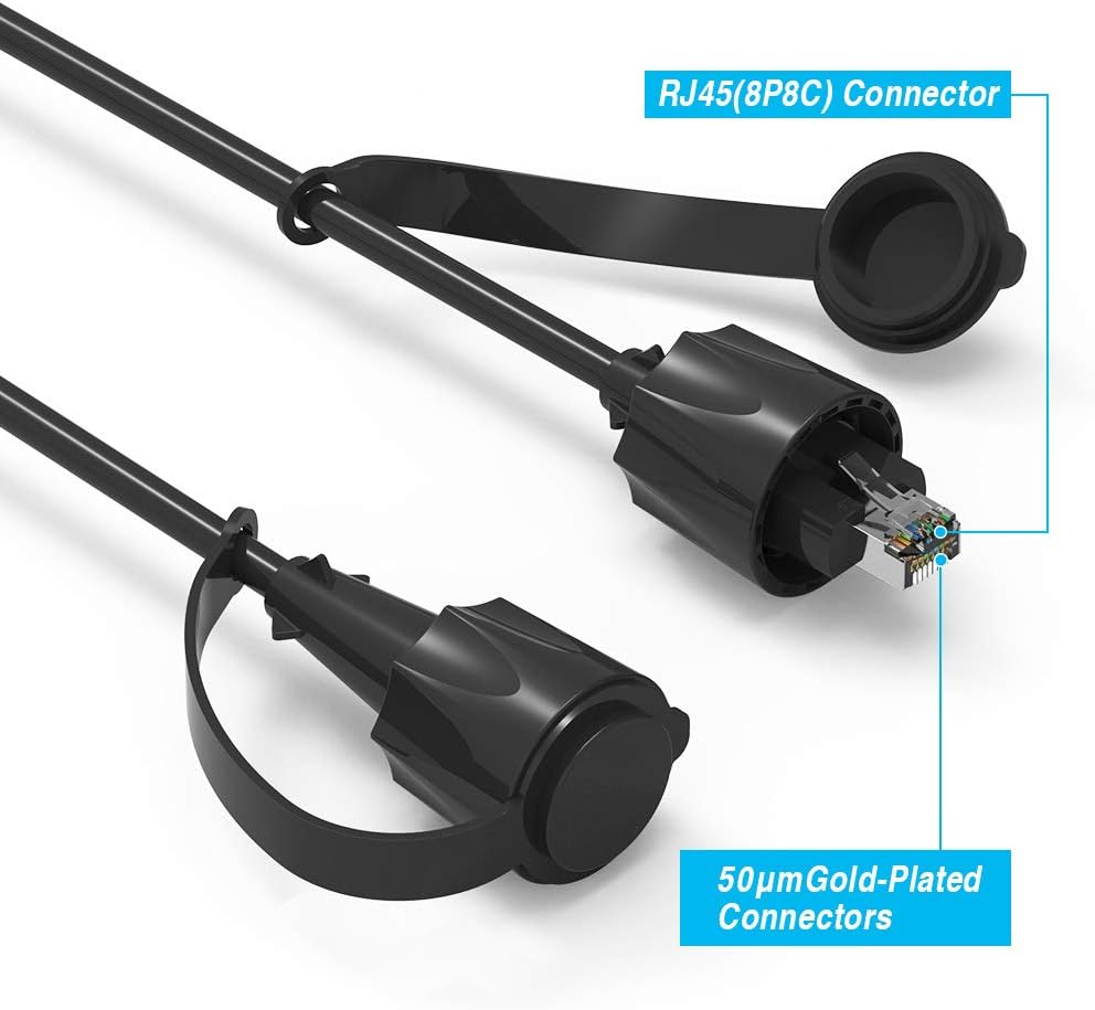 Cable de conexión industrial para exteriores de 3 pies Cat.6 SFTP CMX, relleno de gel, 26 AWG, con tapa antipolvo de 3.0 ft, cable de red Gigabit