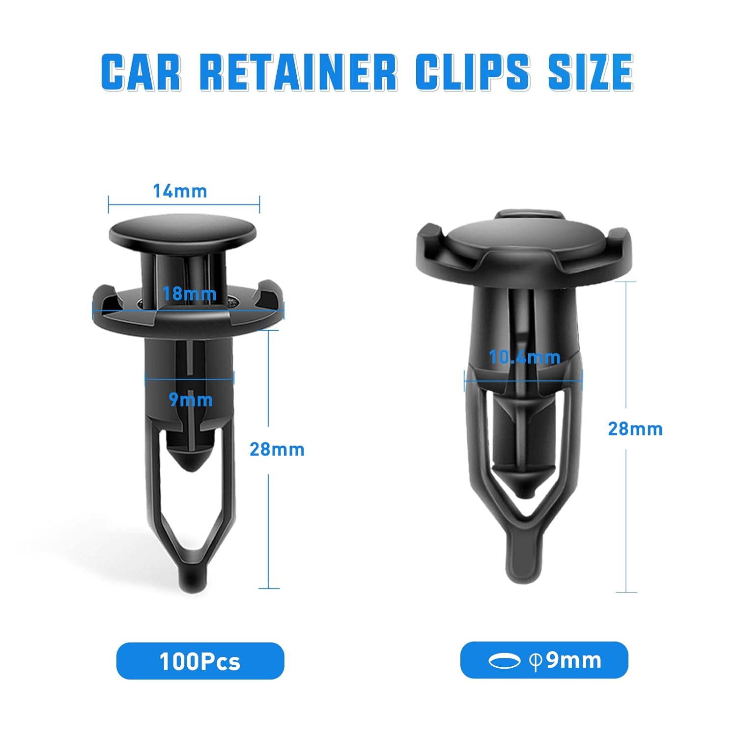 Yesker Juego de 100 clips para parachoques de automóvil, retenedores de empuje, de plástico, de nailon, para guardabarros, remaches, con 1 removedor