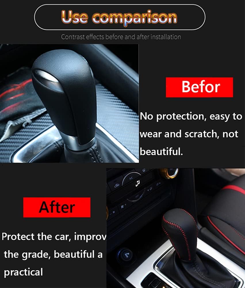 Funda protectora automática de cuero genuino en la perilla de la palanca de cambios, accesorios para el interior del automóvil (costuras negras)
