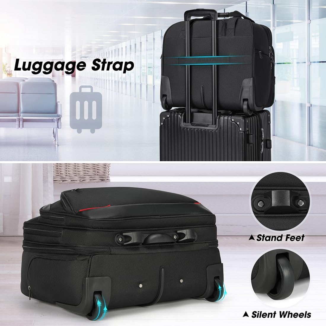 Bolsa con ruedas para laptop para mujeres y hombres, maletín con ruedas de 17.3 pulgadas, para computadora portátil, para trabajo, viajes, negocios,